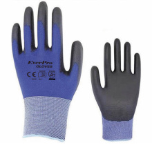 N9696 18 Gauge Nylon Shell PU Coated Work Gloves With Blue Athletic Grade